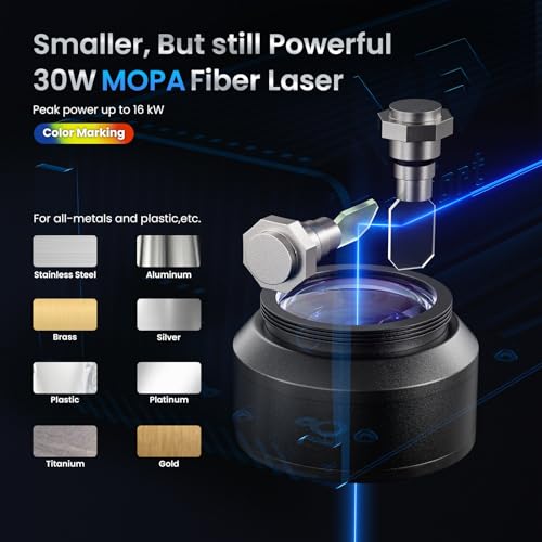 Monport 30W JPT & MOPA Fiber Laser Engraver With 3D & Deep Engraving,6.9"x6.9" Work Area 10,000mm/s Laser Marking Machine for Metal Color Marking BSLcad Included With Rotary Axis Monport