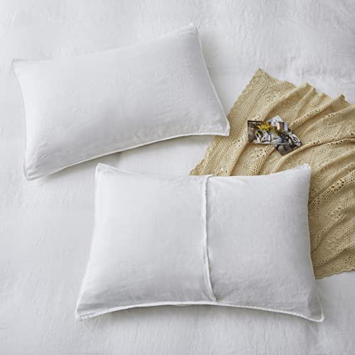 ATLINIA 100% Flax Linen Duvet Cover Set - Stone Washed Pure French Linen Organic Fabric for Farmhouse Comforter Boho Bedding Included 1 Duvet Cover 2 Pillow Shams(White, King) ATLINIA