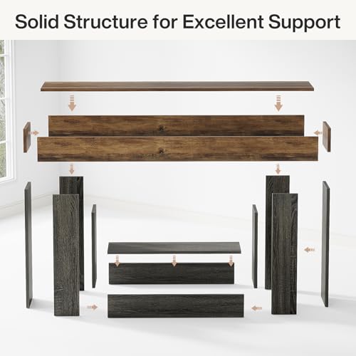 Tribesigns 63" Console Table, Farmhouse 2-Tier Entryway Table with U-Shaped Base, Narrow Long Wood Sofa Table Behind Couch Table for Living Room, Hallway, Foyer, Vintage Brown & Gray Tribesigns