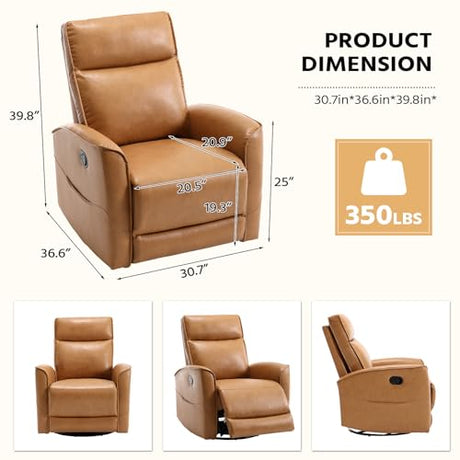 HAOMARKETS Swivel Rocker Recliner Chair, Manual Faux Leather Glider Rocking Recliners for Adults, 360° Swivel Nursery Reclining Sofa with Storage Pocket HAOMARKETS