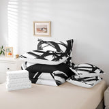 7Pcs Black and White Abstarct Bed in A Bag Full for Adult Women Men, Geometric Striped Comforter Set for Minimalists,Graffiti Aesthetic Lines Bedding Set,Contemporary Boho Modern Bed Sheets Erosebridal