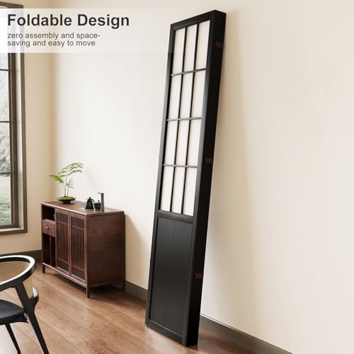 Room Divider, 66.9Inch Tall Japanese Shoji Style Folding Wood Screen with Double Hinges for Home Office Bedroom Hotel Decoration (4Panels, Black) Svimi