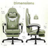 N-GEN GAMING Video Gaming Chair with Footrest Lumbar Support for Home Office High Back Recliner Height Adjustable Ergonomic Comfy Fabric Computer Desk Chair (Green)