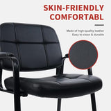 CLATINA Big & Tall Waiting Room Guest Chair Comfortable Reception Chairs with Bonded Leather Padded Arm Rest and Sled Base for Office Reception Lobby and Conference Desk, Black(4 Pack) CLATINA