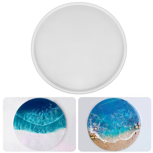 RESINWORLD 14'' XL Large Round Mold, 0.5'' Deep Tray Silicone Mold, Flat Serving Tray Mold Board Mold for Resin Casting ResinWorld