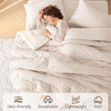 MUXHOMO 7 Pieces Queen Comforter Set, Seersucker Bed in a Bag Queen Size, All Season Luxury Bedding Set with Comforter, Flat Sheet, Fitted Sheet, Pillowcases & Shams, Beige MUXHOMO