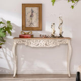 JIJIWANG 43.31" Distressed Console Table with Carved Details,Weathered Wash Vintage French Country Entry Table with Wood Carvings and Curved Legs for Hallway Living Room,Natural Wood JIJIWANG