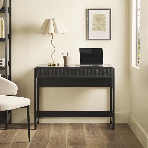 Walker Edison Office Writing and Computer Desk Spacious Desktop, Complementary in Living Spaces, 38 Inch, Reeded Black - WoodArtSupply