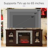 Hennhari TV Stand with Electric Fireplace & Storage Cabinet, Entertainment Center with 2 Glass Door, Faux Stone Media Console Table for Living Room (Cherry,58" with Fireplace) Hennhari