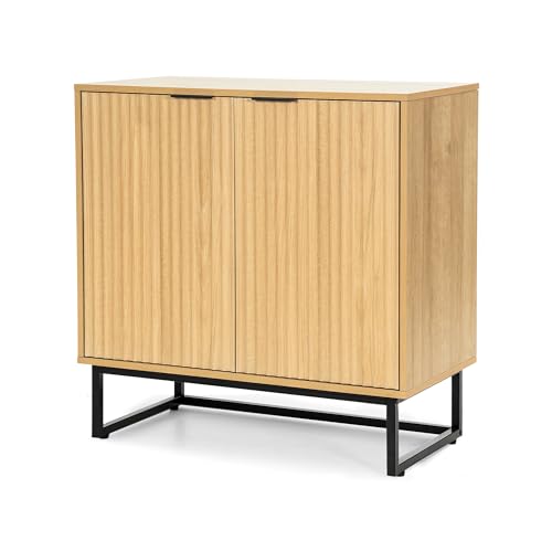 EYYTHUNG Fluted Storage Cabinet Sideboard Buffet Cabinet, Modern Accent Cabinet with Adjustable Shelves, Wooden Credenza, Console Table Entryway Cabinet for Living Dining Room, Natural Oak