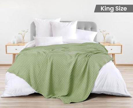 Utopia Bedding Sage Green 100% Cotton Waffle Blanket 300 GSM [King - 90x108 Inch] Soft Lightweight Breathable Bed Blanket for All Season Utopia Bedding