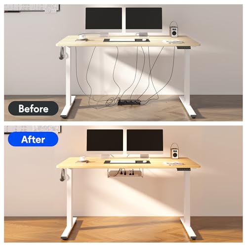 FLEXISPOT EN2 Whole-Piece Bamboo Standing Desk with Clamp Power Strip, 55 x 28 Electric Stand Up Height Adjustable Desk with Cable Management (Black Frame + 55" Bamboo Top, 2 Packages) FLEXISPOT