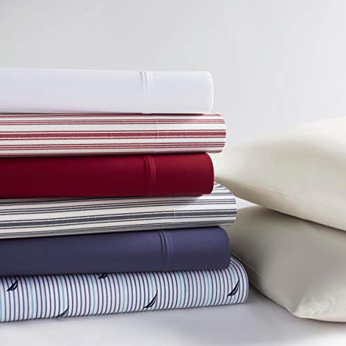 Nautica - Twin Size Sheet Set, Crisp & Tailored Cooling Sheets with a Smooth Cotton Percale Lightweight Feel - Bed Sheets with Matching Pillowcase & Fitted Sheet (Solid White) Nautica