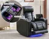 Power Recliner with Zero Gravity,Adjustable Headrest,Wireless Charger,LED Light Faux Leather Electric Reclining Chair Home Theater Seating USB Type-C Port,Cup Holder,Tray Table,Extended Footrest Black