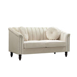 UOCFYK 60" Loveseat Sofa, Microfiber Chesterfield Upholstered Sofas Love Seat, Couch Chair Sets with Style Button Tufted, Scroll Arms and Nailhead for Living Room, Office, White UOCFYK