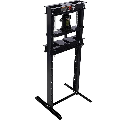 PULLAFUN 12-Ton Hydraulic Shop Press with Press Plates, H-Frame Garage Press with Adjustable Table, Black - WoodArtSupply