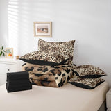 Erosebridal Leopard Print King Comforter Set Cheetah Not Real Fur 7-Piece Bed in A Bag Wild Animal Jungle Ombre Cowhide Fur Sheets and Pillowcases Beige Brown Bed Sets Erosebridal