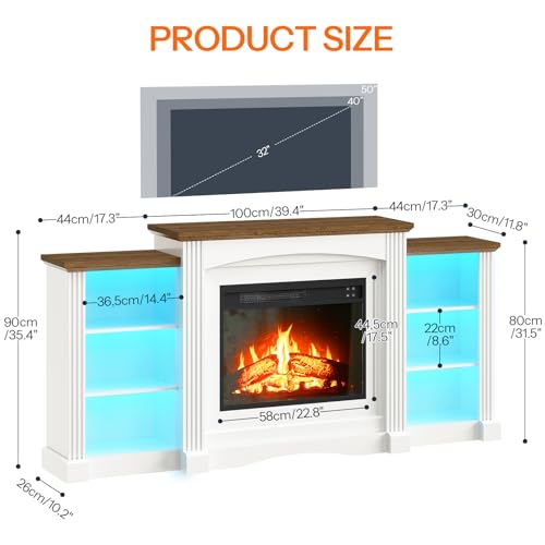 HOOBRO Electric Fireplace with Mantel, Fireplace TV Stand with Led Light, 74" Farmhouse Entertainment Center with Storage, Realistic Stacked Stone Surround and 3D Flame for Living Room, Bedroom HOOBRO