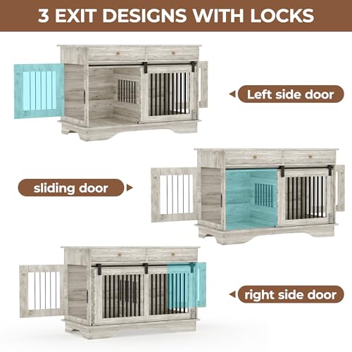 47" Dog Furniture Crate, Large Furniture Style Dog Crate for Large/Medium/Small Dogs (Retro Grey, One Cage) Garvee