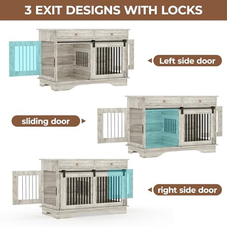 47" Dog Furniture Crate, Large Furniture Style Dog Crate for Large/Medium/Small Dogs (Retro Grey, One Cage) Garvee