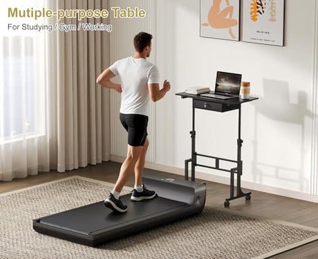 Adjustable Height Standing Desk With Drawer, Rolling Sit Stand Up Desk With Wheels, Small Sit To Stand Computer Desk, Adjustable Desktop Height, On Wheels, Black, For Walking Pad Laptop Treadmill Cidaziya