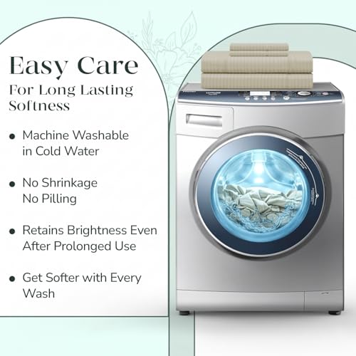 Feather & Stitch 500 TC King Size Damask Bed Sheet Set, 100% Cotton Soft Breathable Bedsheets, 4 Piece 18" Deep Pockets Sateen Weave Striped Bedding Mattress Resort Hotel Luxury- (Beige Stripe)