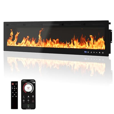 72 Inch Smart Electric Fireplace, Wall Mounted & Recessed Electric Fireplaces, WiFi & Alexa Control, Remote, Adjustable Flames, 1500W Heater w/Thermostat, Realistic Fireplace (72 Inches)