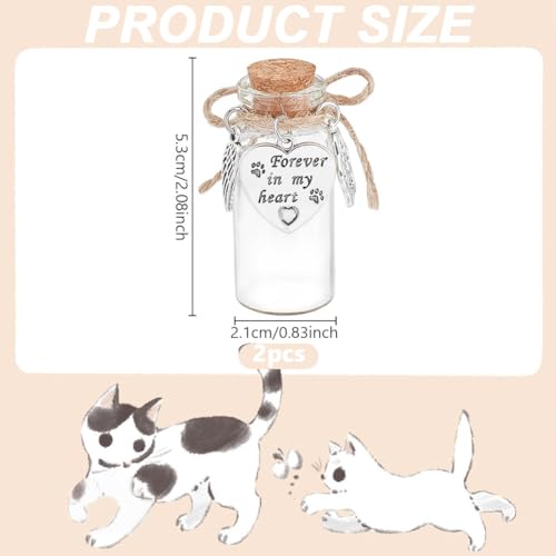 DELORIGIN 2pcs Pet Hair Glass Memorial Bottle Wishing Bottle with Heart Pendants and Cork Stopper Dog Cat Glass Tube Keepsake Memorial Urn Pet Sympathy Glass Vial Remembrance Gift for Pet Ashes Hair