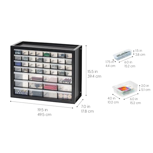 IRIS USA Screw Organizer, Hardware Storage Organizer, 44 Drawer Parts Cabinet, Plastic Drawer Storage for Hardware Crafts, Small Parts, Nuts and Bolts, Tool Storage, Scrapbook Art Hobby - Black IRIS