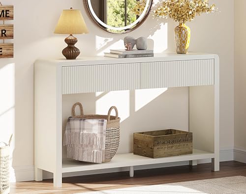FATORRI Entryway Console Table with 2 Drawers, Modern Sofa Table for Living Room, Couch Tables Behind Sofa and Hallway Tables with Storage (47.2 inch, Antique White) FATORRI
