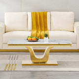 SSLine Modern White Marble Coffee Table with U-Shape Gold Stainless Steel Base Luxury Faux Marble Cocktail Center Table for Living Room Bedroom Home Office (1 Coffee Table) SSLine