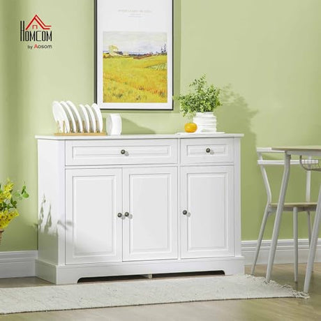 HOMCOM Sideboard Buffet Cabinet, Modern Buffet Cabinet with Storage and 2 Drawers, Coffee Bar Station with Adjustable Shelves for Kitchen, Entryway, White HOMCOM