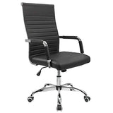Furmax Ribbed Office Desk Chair Mid-Back PU Leather Executive Conference Task Chair Adjustable Swivel Chair with Arms (Black) Furmax