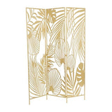 Deco 79 Metal Partition Screen - Foldable Room Divider with Palm Leaf Cutout, 3 Panel Privacy Screen, 48" x 1" x 71", Gold Deco 79