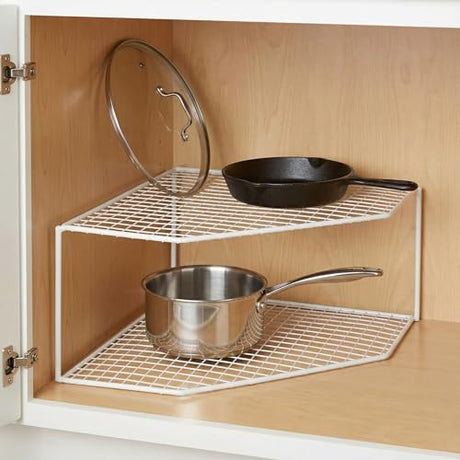 Beavorty 2-Tier Corner Storage Shelf Cabinet Organizer Corner Stand Rack Countertop Shelf Storage for Dishes and Plates Kitchen Cabinet Pantry Cosmetics Makeup Organization 12cm White Beavorty