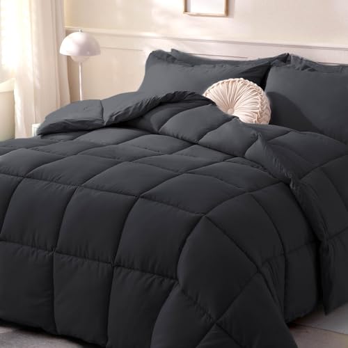 DOWNCOOL Comforters Full Size, Duvet Insert,Black All Season Duvet, Lightweight Quilt, Down Alternative Hotel Comforter with Corner Tabs (Black, Full 82x86 Inches) DOWNCOOL