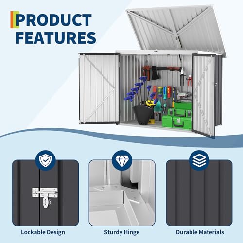 GarveeLife Outdoor Storage Shed, 80 Cu.Ft Outdoor Trash Can Storage Box with Lockable Door&Sloped Roof,Cabinet with Multi-Use Rust Prevention Galvanized Steel Enclosure for Yard, Garden, Patio GarveeLife