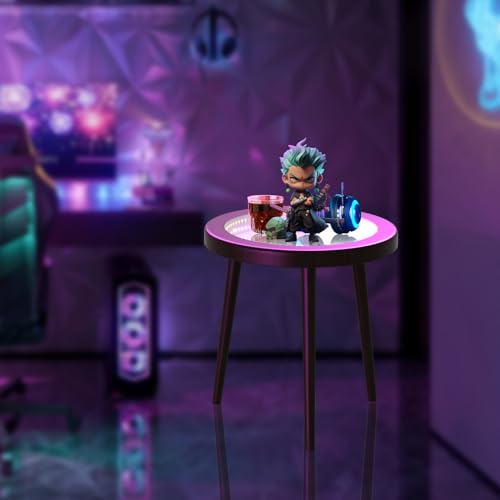 EEland Small Coffee Table, Circle Coffee Table, Modern Center Table for Living Room,Tempered Glass Surface with RGB LED Lighting, Smart Control, Customizable Programming, for Balcony Porch Deck -Brown EEland