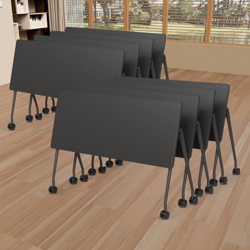 Folding Conference Room Table, Black Modern Conference Tables for Office, Mobile Rolling Training Table with Silent Wheels, Modular Foldable Seminar Tables Desks for Classroom (8Pack L63in) Generic