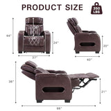 CANMOV Electric Power Recliner Chair, PU Leather Home Theater Seating with Power Headrest, Electric Recliner Sofa Chair with Ambient Lighting,Cup Holders,USB & Type C Ports, Armrest Storage,Brown