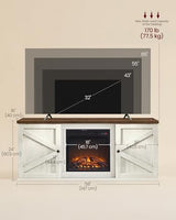 VASAGLE Fireplace TV Stand for TVs up to 65 Inches, 18-Inch ELectric Fireplace with Remote, Farmhouse Entertainment Center, Media Console Table for Living Room, Rustic White and Honey Brown ULTV540W01 VASAGLE