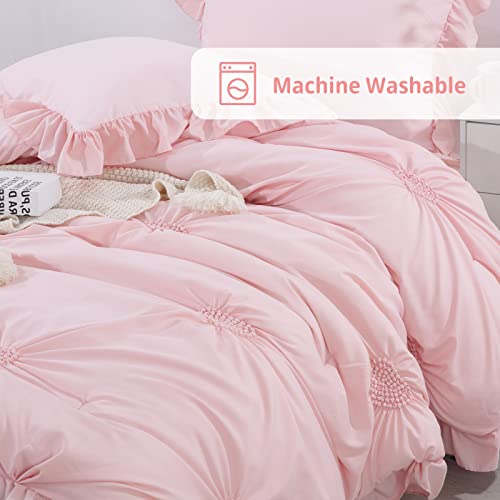 ROYALAY Pink Bedding Kids Comforter Sets for Girls Ruffle Bedding Set Full/Queen Size with 2 Pillow Shams, Blush Pinch Pleat Comforter for All Season (Pink, Full-81"x86") ROYALAY
