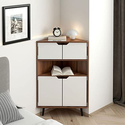 SogesHome Wood Corner Cabinet Wall Corner Storage Cabinet, Storage Display Table Stand Cabinet, with Doors and Open Shelf, for Small Places, Living - WoodArtSupply