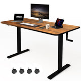 Whole Piece Manual Standing Desk Adjustable Height with Lockable Casters- Hand Crank Stand up Desk with Wheels, Mobile Sit to Stand Workstation with Handle iWkstation