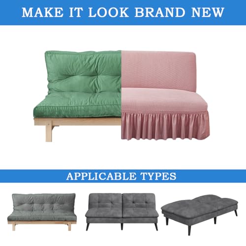 Daunkang Futon Cover Slipcover Removable Armless Sofa Bed Slipcovers Full Size with Skirt Ruffled Knitted Futon Sofa Cover Furniture Bed Protector with Elastic Bottom M Pink Daunkang
