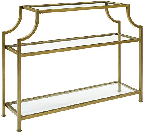 Crosley Furniture Aimee Sofa Console Table with Storage Shelves for Hall, Entryway, or Living Room, Gold and Glass Crosley Furniture