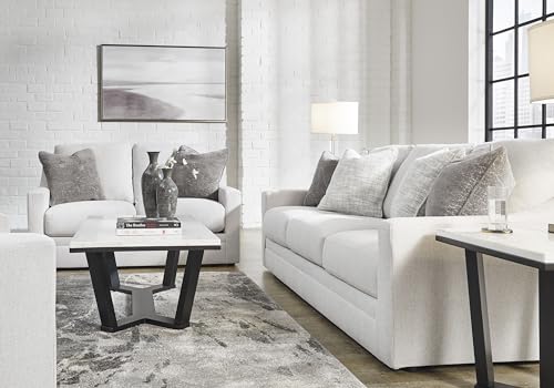 Signature Design by Ashley Maitelynn Contemporary Loveseat with Accent Pillows, Reversible Cushions and Sloped Arms, Light Gray Signature Design by Ashley