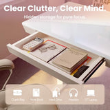 HUANUO Glass Standing Desk with Drawers, 35 x 20 Inch Electric Adjustable Height Desk, Quick Install One-Piece Tabletop with USB Charging Ports, White HUANUO