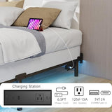 Adjustable Bed Frame with Smart LED Lights & Charging Station,Sturdy Metal Platform Bed Base for Box Spring & Mattress,Headboard Compatible,Length Extendable,Twin/Full/Queen/King Size (7 Inch, Twin) HusDream