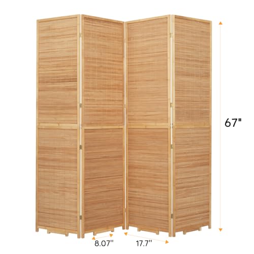 Bamboo Room Divider Folding Privacy Screens, Wall Divider for Room Separation, Portable Room Partitions and Dividers, 5.6FT Bamboo Mesh Woven Room Divider Panel (Brown, 4 Panel) JVVMNJLK